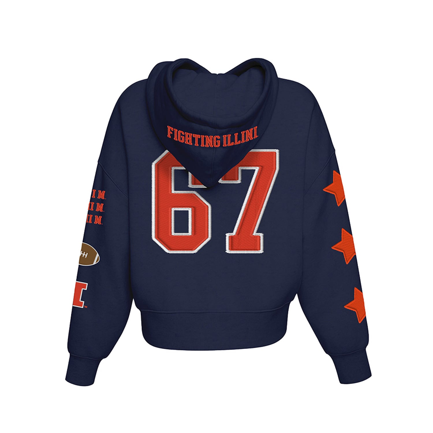 Sweat à capuche court Hype and Vice pour femmes, bleu marine, Illinois Fighting Illini
