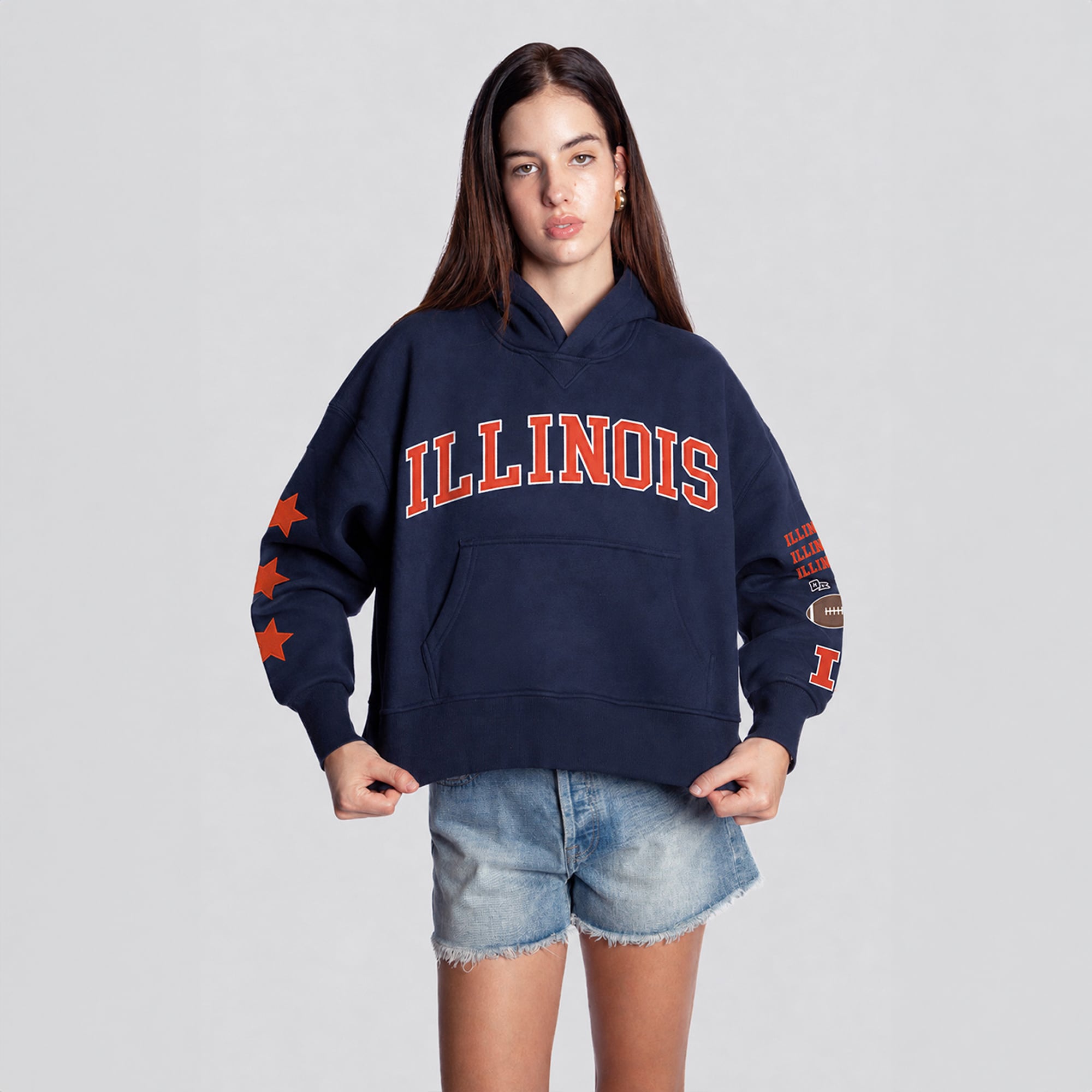 Sweat à capuche court Hype and Vice pour femmes, bleu marine, Illinois Fighting Illini