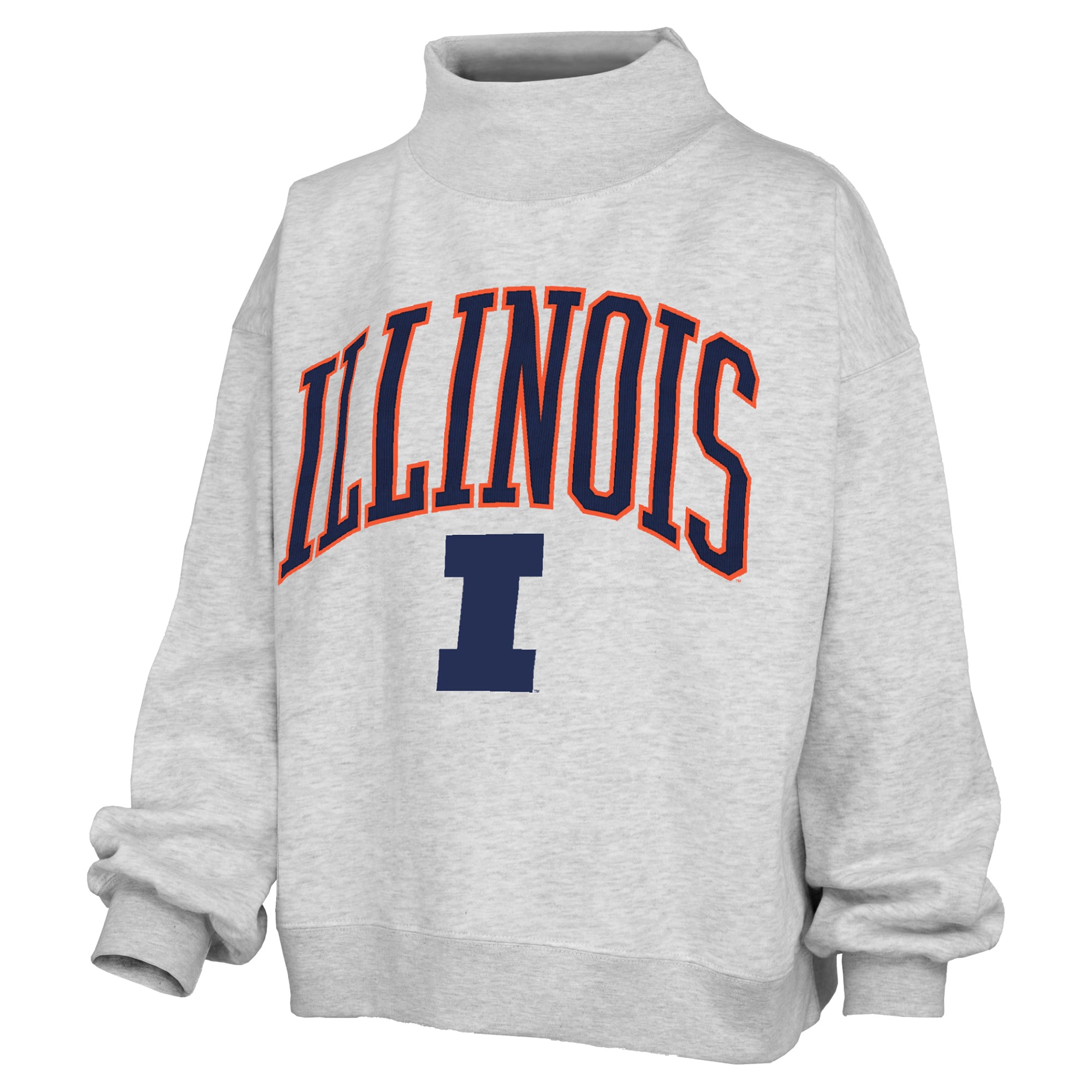 Women's Pressbox Gray Illinois Fighting Illini Nelson Texture Lingo Mock Neck Fleece Sweatshirt