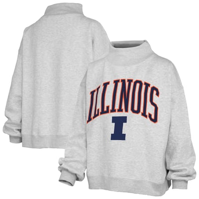 Illinois Fighting Illini Pressbox Women's Nelson Texture Lingo Mock Neck Fleece Sweatshirt - Gray