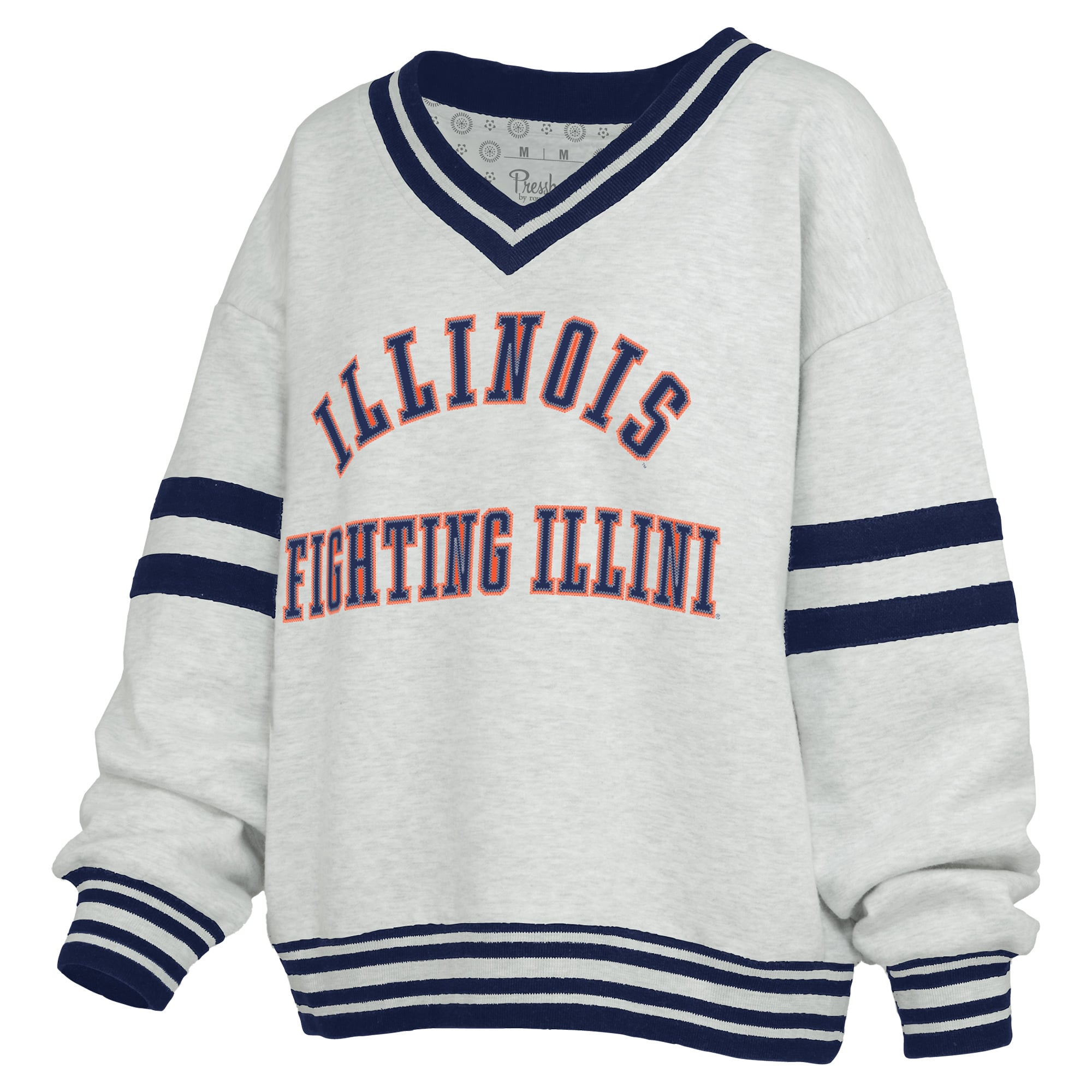 Women's Pressbox Gray/Navy Illinois Fighting Illini Tackle Twill Oates V-Neck Sweatshirt