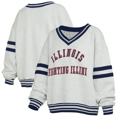 Illinois Fighting Illini Pressbox Women's Tackle Twill Oates V-Neck Sweatshirt - Gray/Navy
