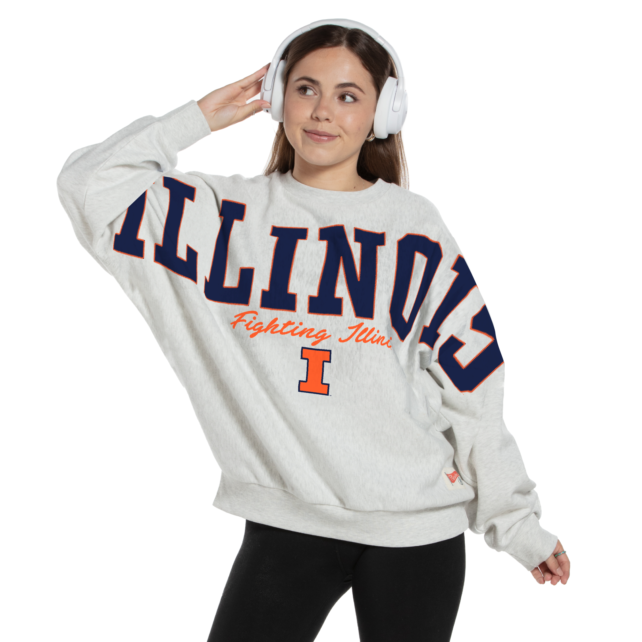 Sweat-shirt oversize en flanelle gris chiné pour femme, Illinois Fighting Illini