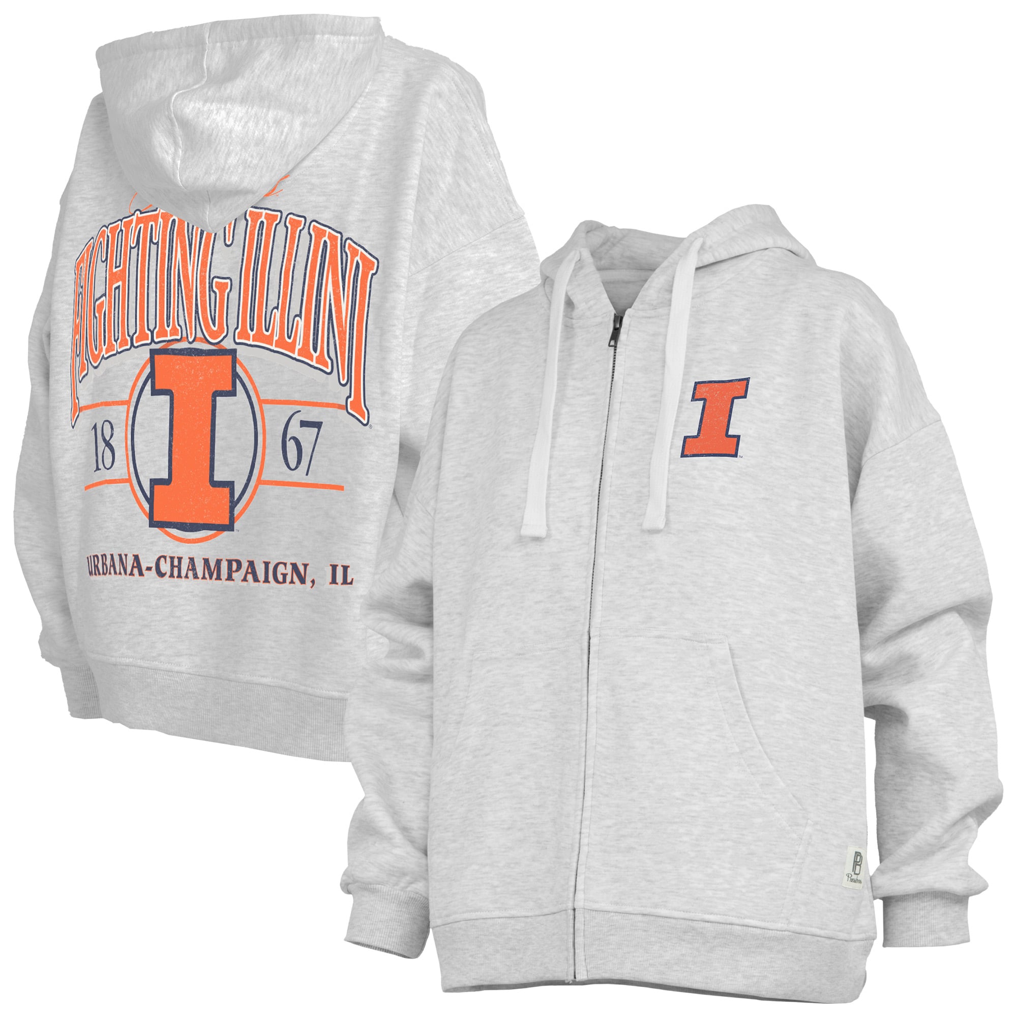 Sweat à capuche zippé Janise gris chiné pour femme, Illinois Fighting Illini, Pressbox
