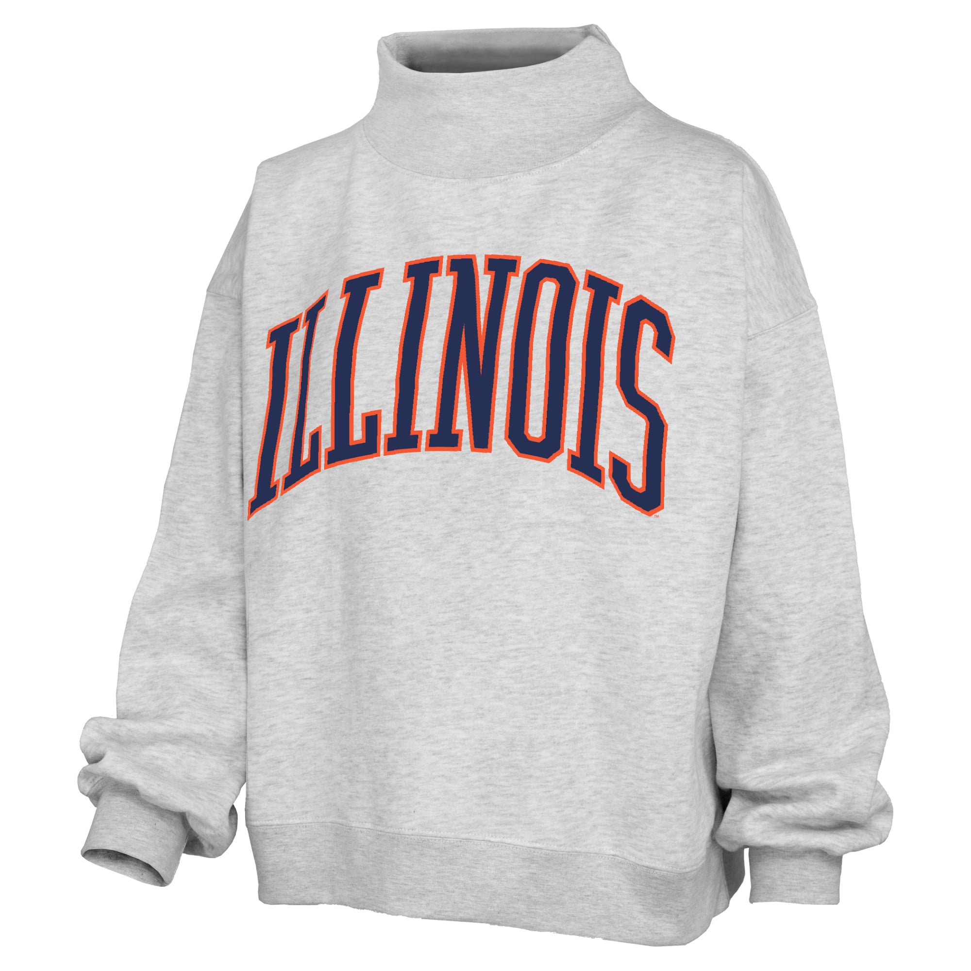 Women's Pressbox Heather Gray Illinois Fighting Illini Oversized Nelson Mock Neck Sweatshirt