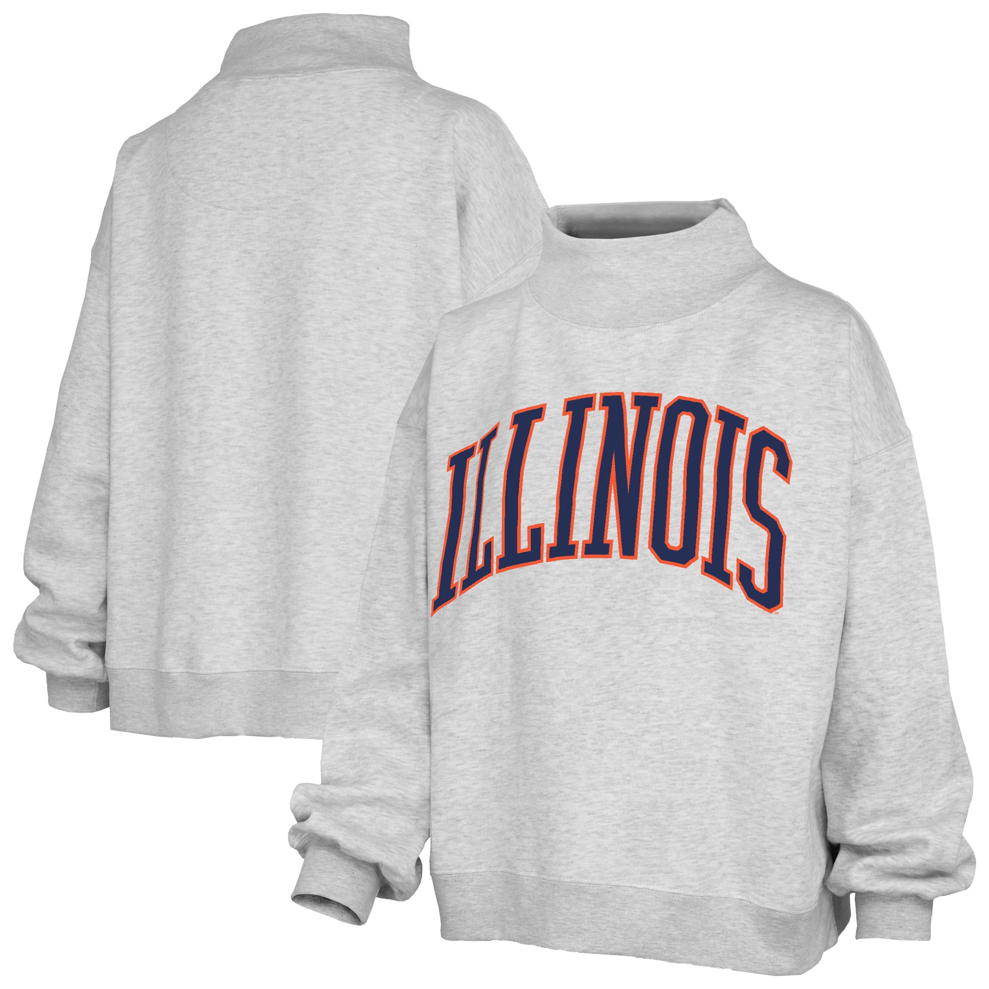 Women's Pressbox Heather Gray Illinois Fighting Illini Oversized Nelson Mock Neck Sweatshirt