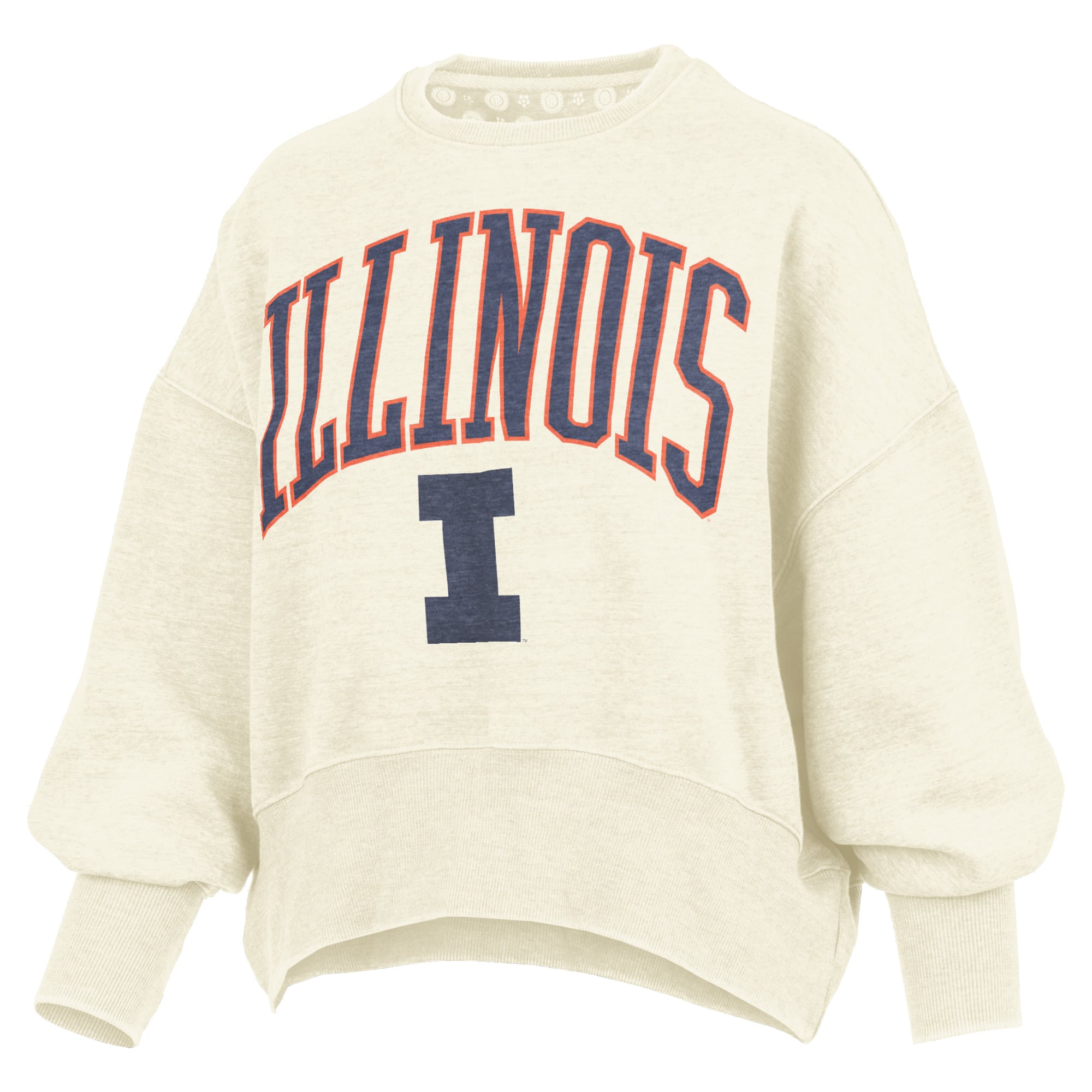 Women's Pressbox Natural Illinois Fighting Illini Oversized Waist-Length Crewneck Sweatshirt