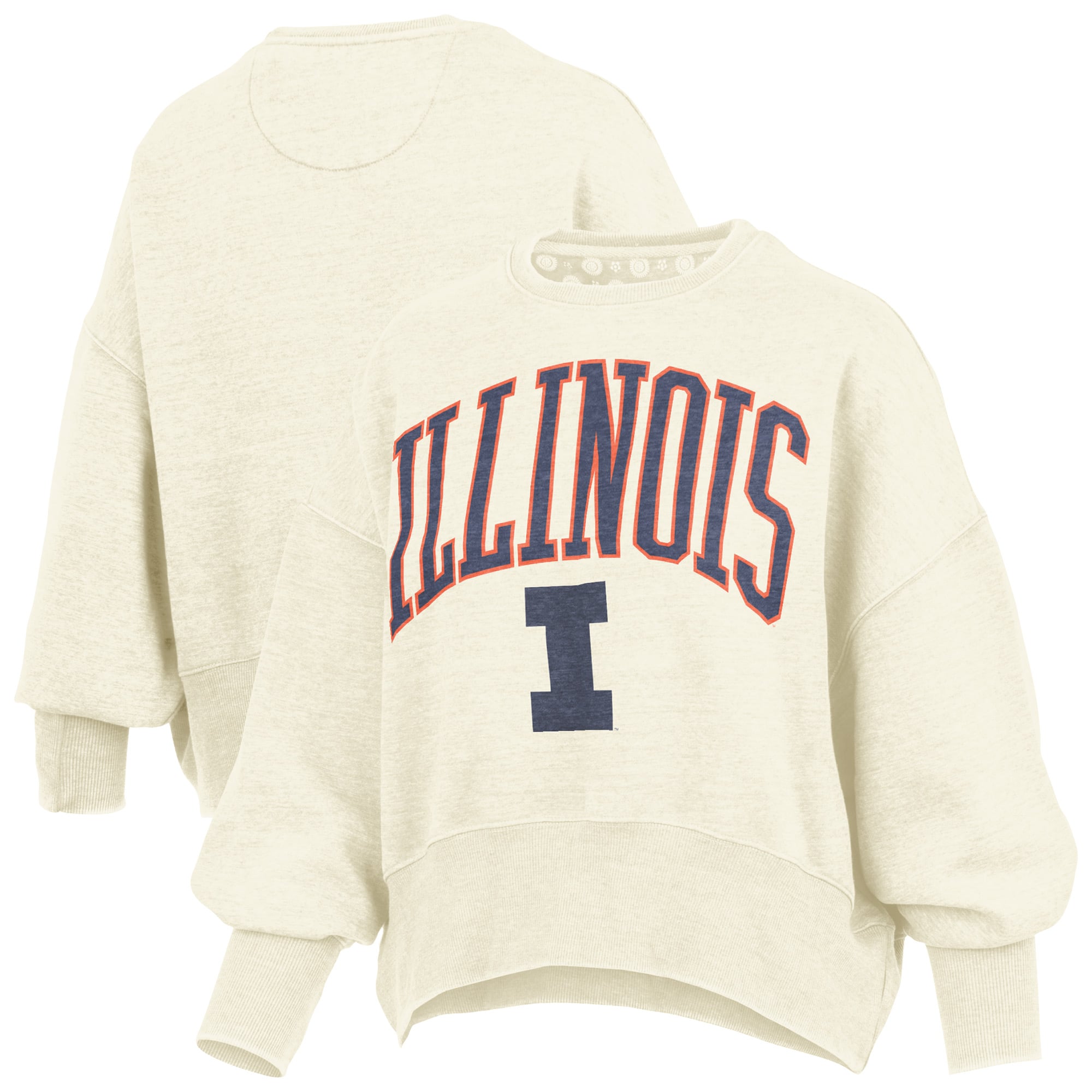 Women's Pressbox Natural Illinois Fighting Illini Oversized Waist-Length Crewneck Sweatshirt