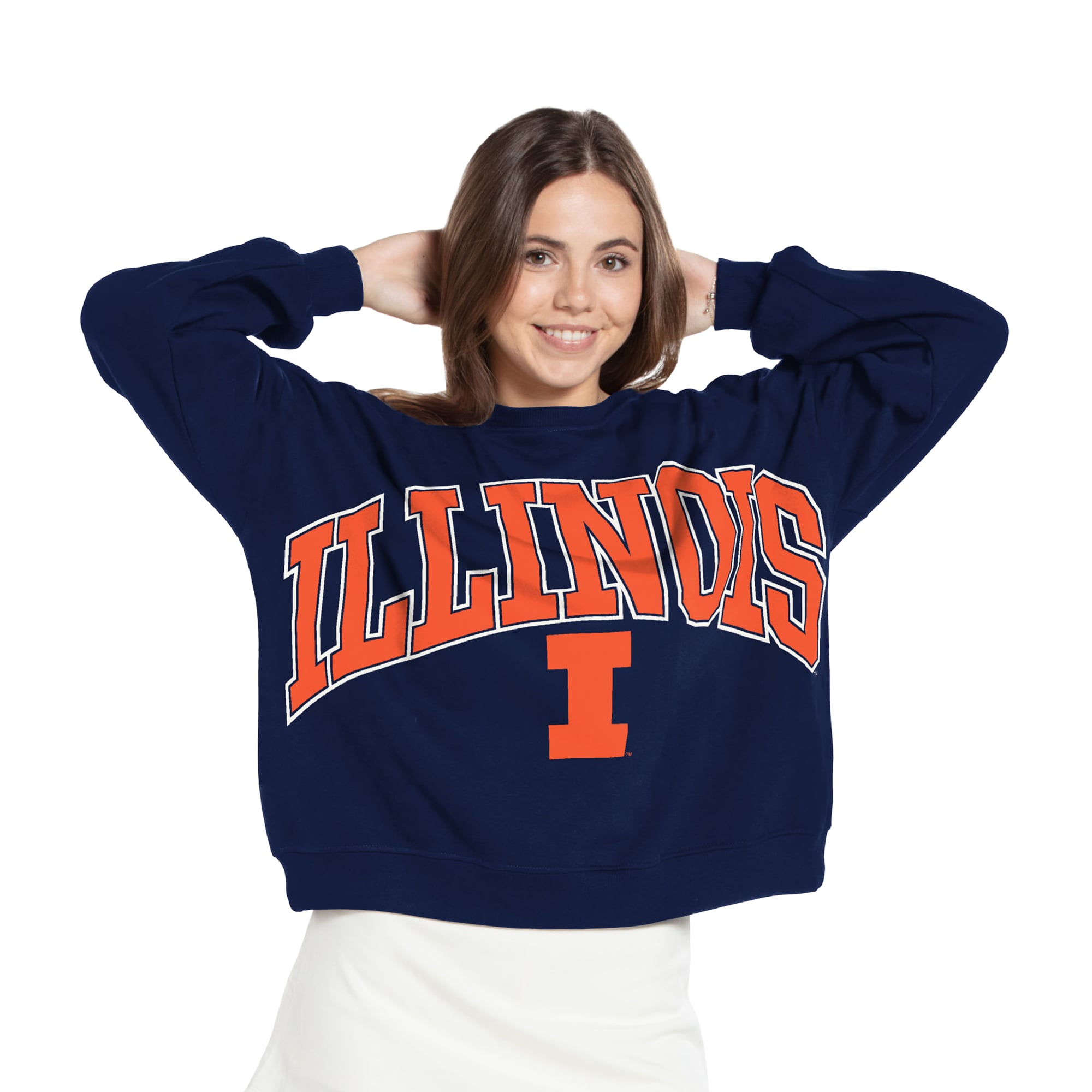 Sweat-shirt surdimensionné Janice bleu marine pour femme, modèle Illinois Fighting Illini, longueur taille