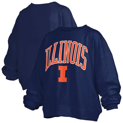 Illinois Fighting Illini Pressbox Women's Oversized Janise Arch Over Logo Fleece Sweatshirt - Navy