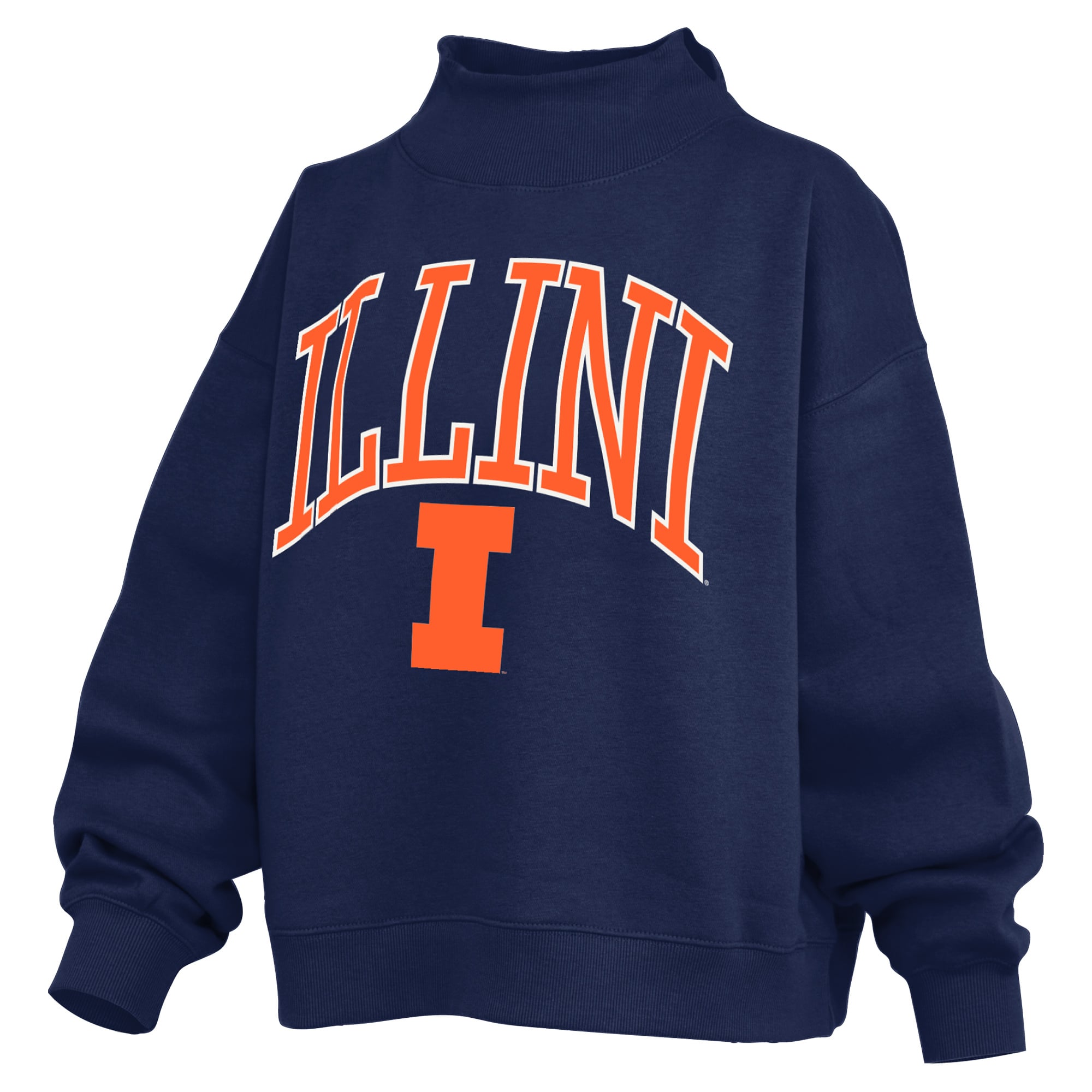 Sweat-shirt à col montant oversize en polaire avec slogan, bleu marine, Illinois Fighting Illini, pour femme, Pressbox