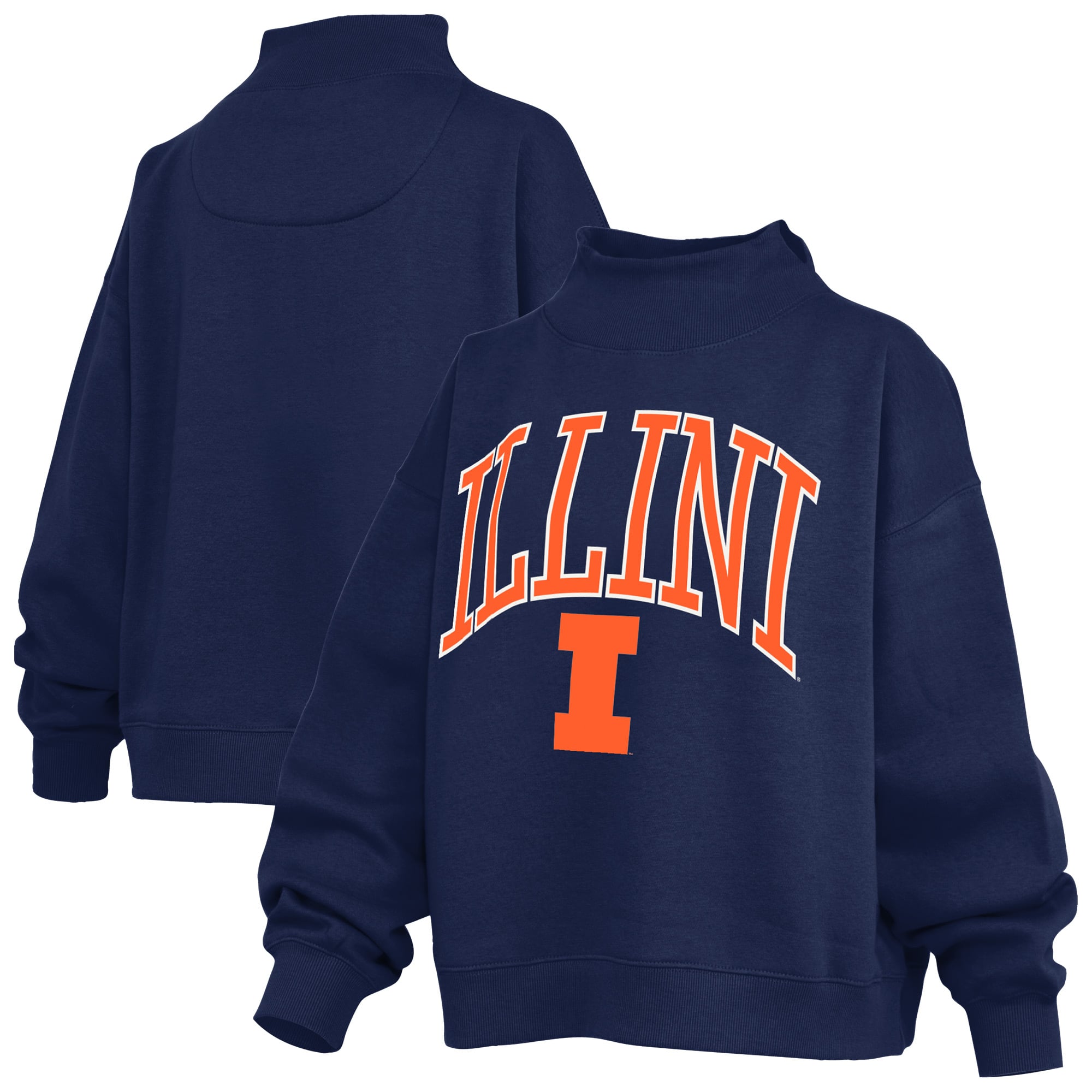 Sweat-shirt à col montant oversize en polaire avec slogan, bleu marine, Illinois Fighting Illini, pour femme, Pressbox