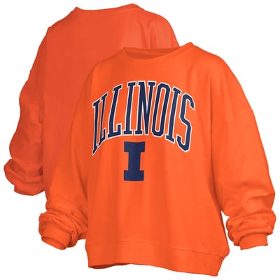 Illinois Fighting Illini Pressbox Women's Oversized Janise Arch Over Logo Fleece Sweatshirt - Orange