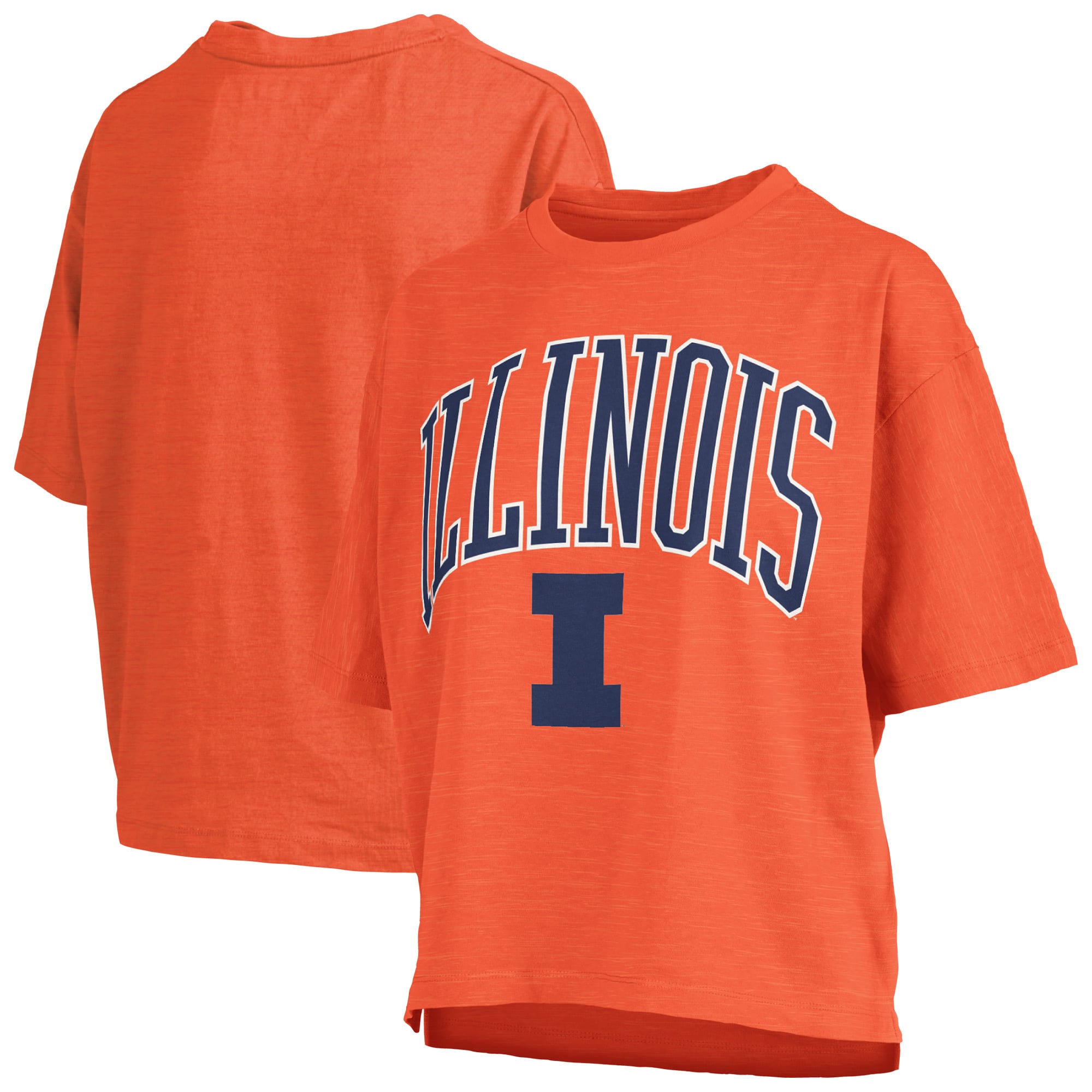 T-shirt oversize Pressbox Orange Illinois Fighting Illini pour femmes, logo Nelson Arch Over, en flammèche