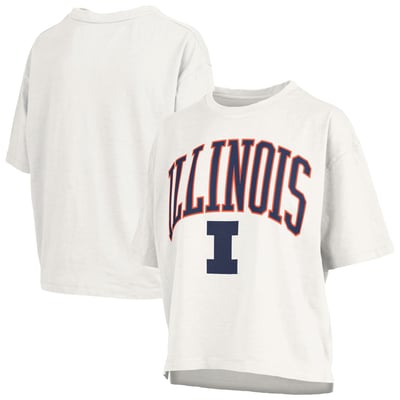 Illinois Fighting Illini Pressbox Women's Oversized Nelson Arch Over Logo Slub T-Shirt - White