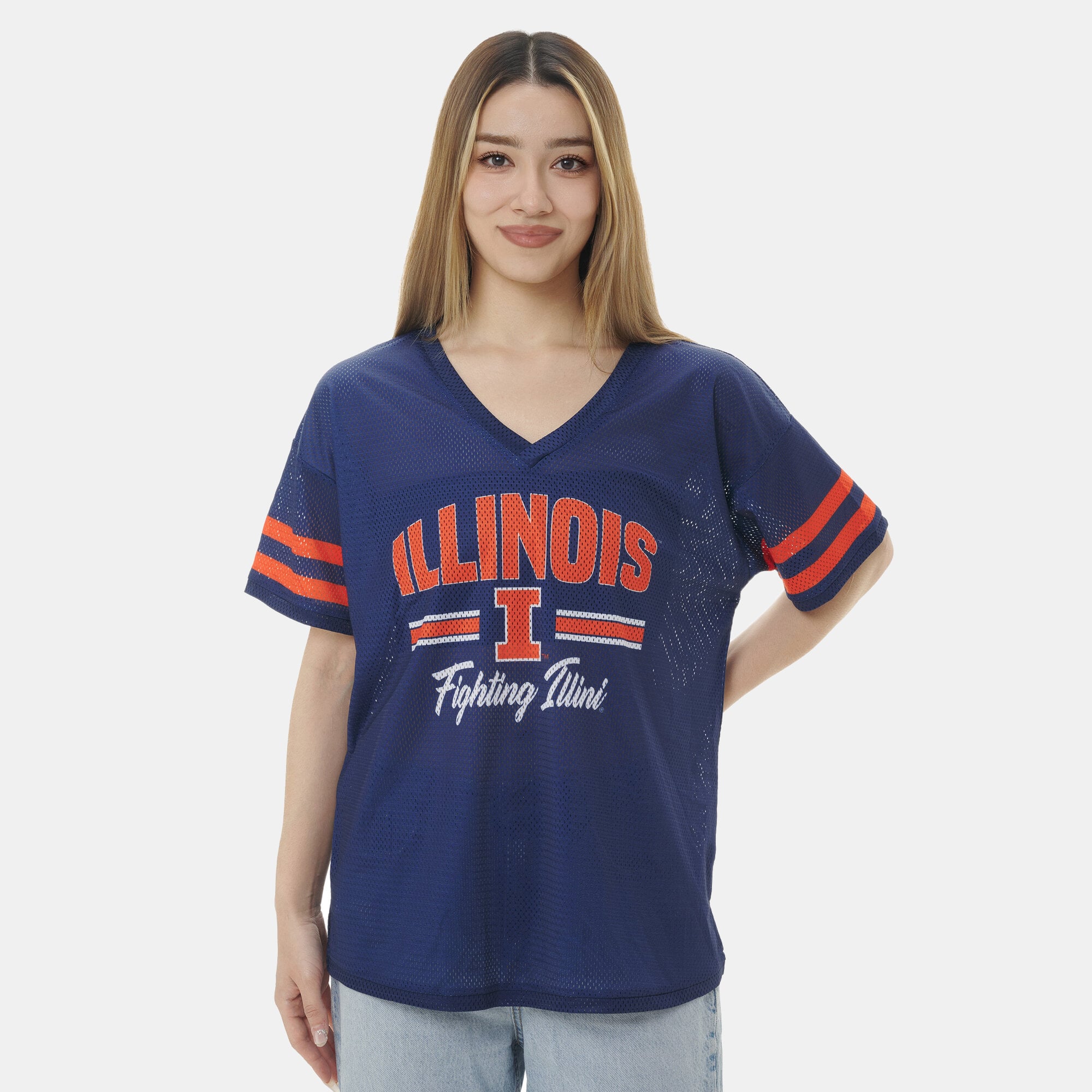 Women's ZooZatz Navy Illinois Fighting Illini Mesh Jersey Kickoff T-Shirt