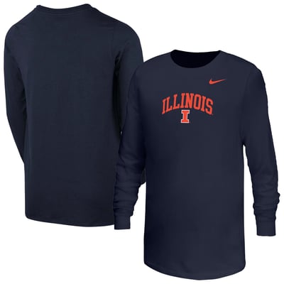 T-shirt à manches longues Nike Illinois Fighting Illini pour jeunes, modèle Arched Core - Bleu marine