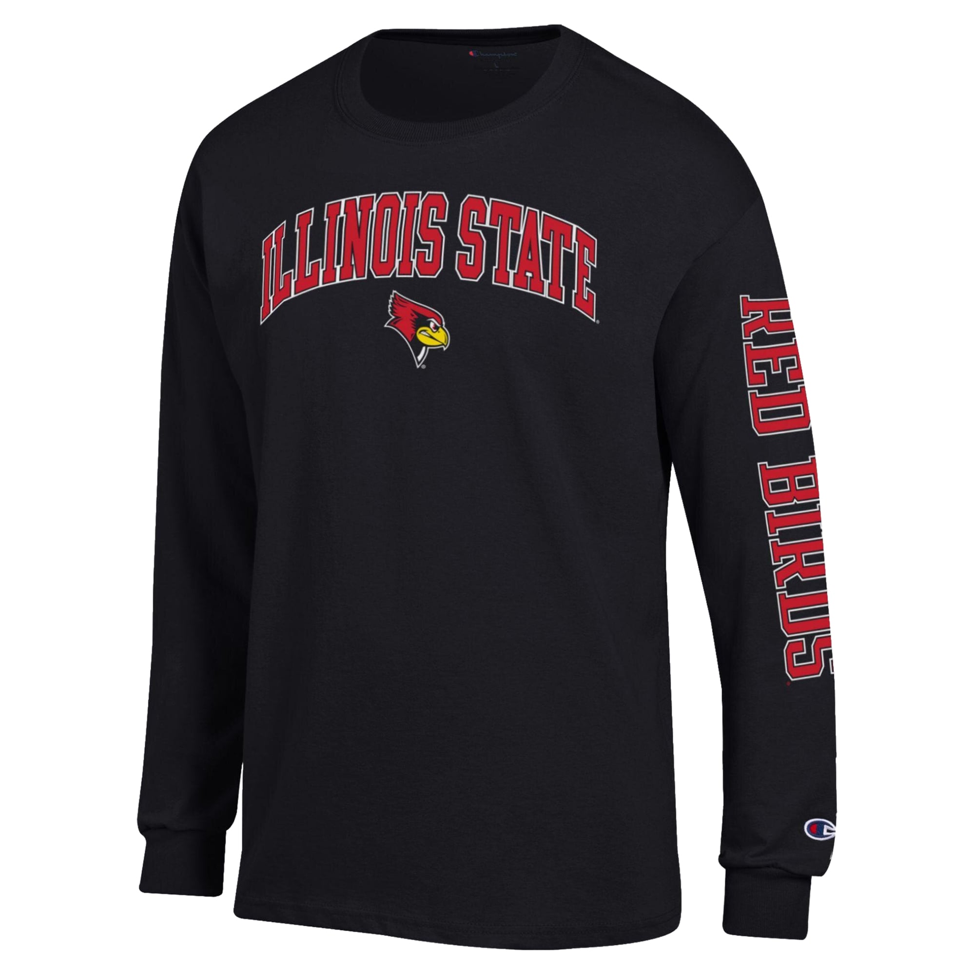 T-shirt à manches longues Champion noir pour homme avec logo Arch des Redbirds de l'Illinois State