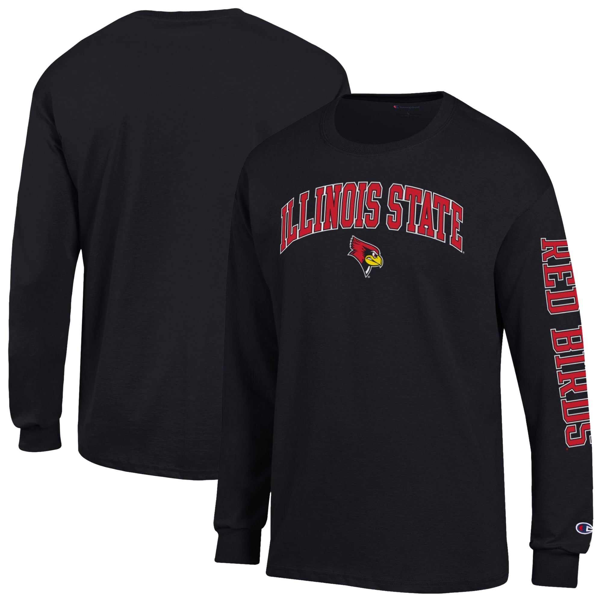 T-shirt à manches longues Champion noir pour homme avec logo Arch des Redbirds de l'Illinois State