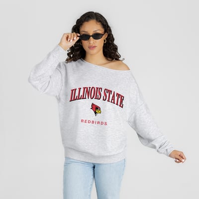 Illinois State Redbirds Gameday Couture Women's  Offsides Energy Off-Shoulder Sweatshirt - Ash