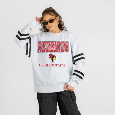 Illinois State Redbirds Gameday Couture Women's  Stadium Stripes Oversized Fleece Sweatshirt - Ash