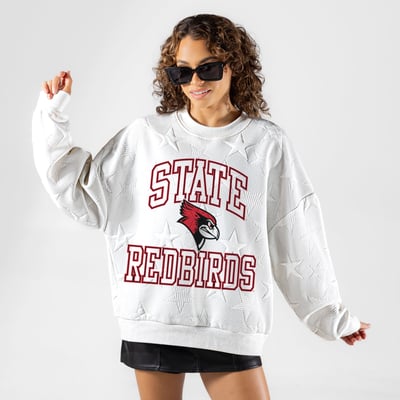 Illinois State Redbirds Gameday Couture Women's  Big Play Energy Tonal Star Embossed Sweatshirt - White
