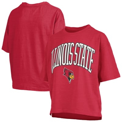 Illinois State Redbirds Pressbox Women's Oversized Nelson Arch Over Logo Slub T-Shirt - Red