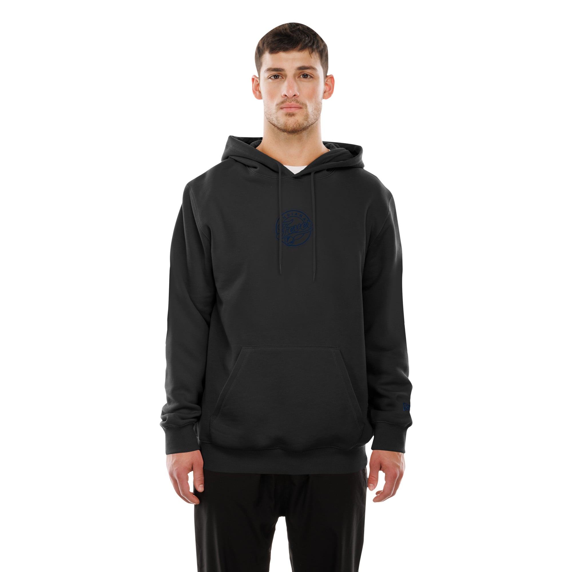 Sweat à capuche New Era noir pour homme, logo Indiana Fever l'avant et au dos.