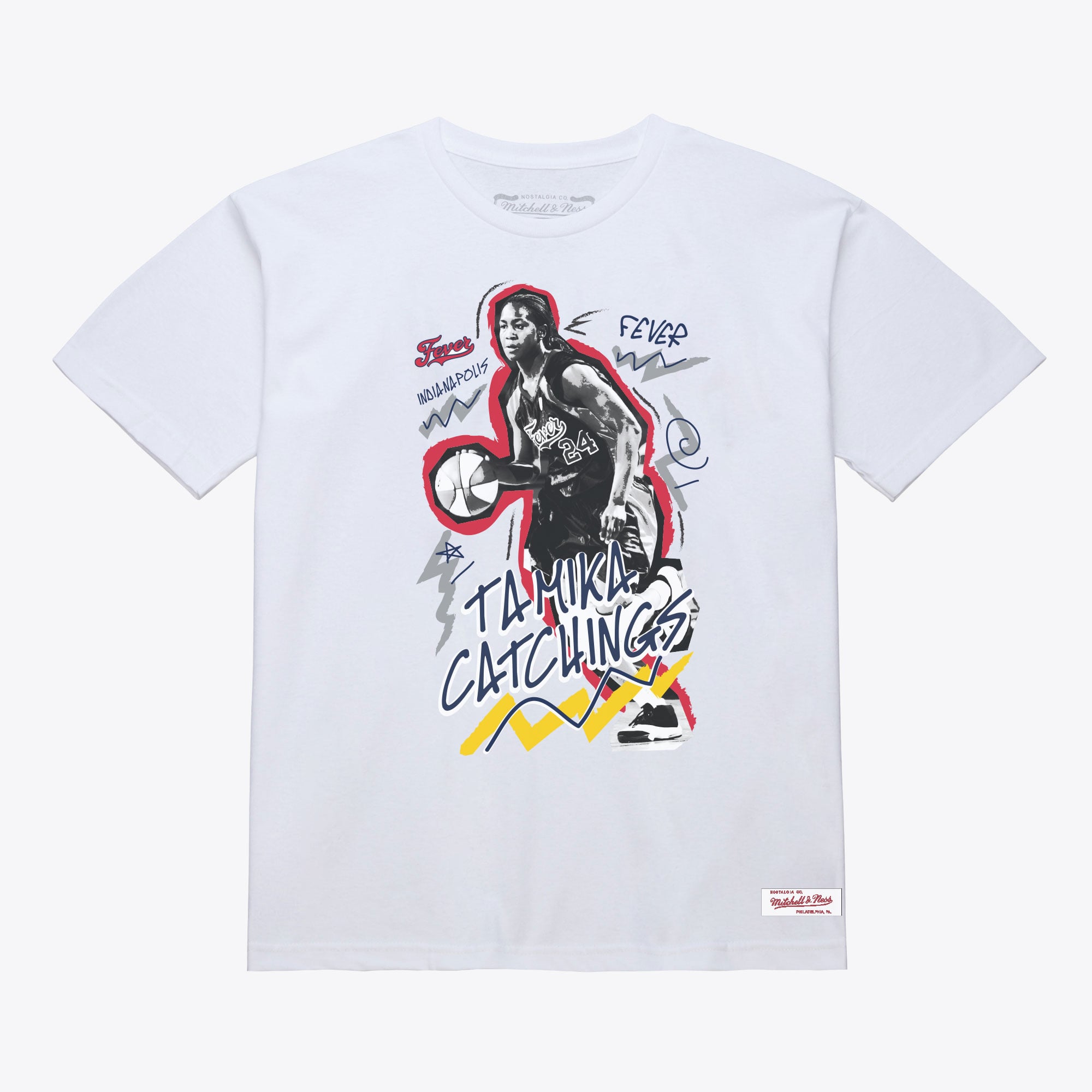 Unisex Mitchell & Ness Tamika Catchings White Indiana Fever Chalked Up T-Shirt - Court Origins