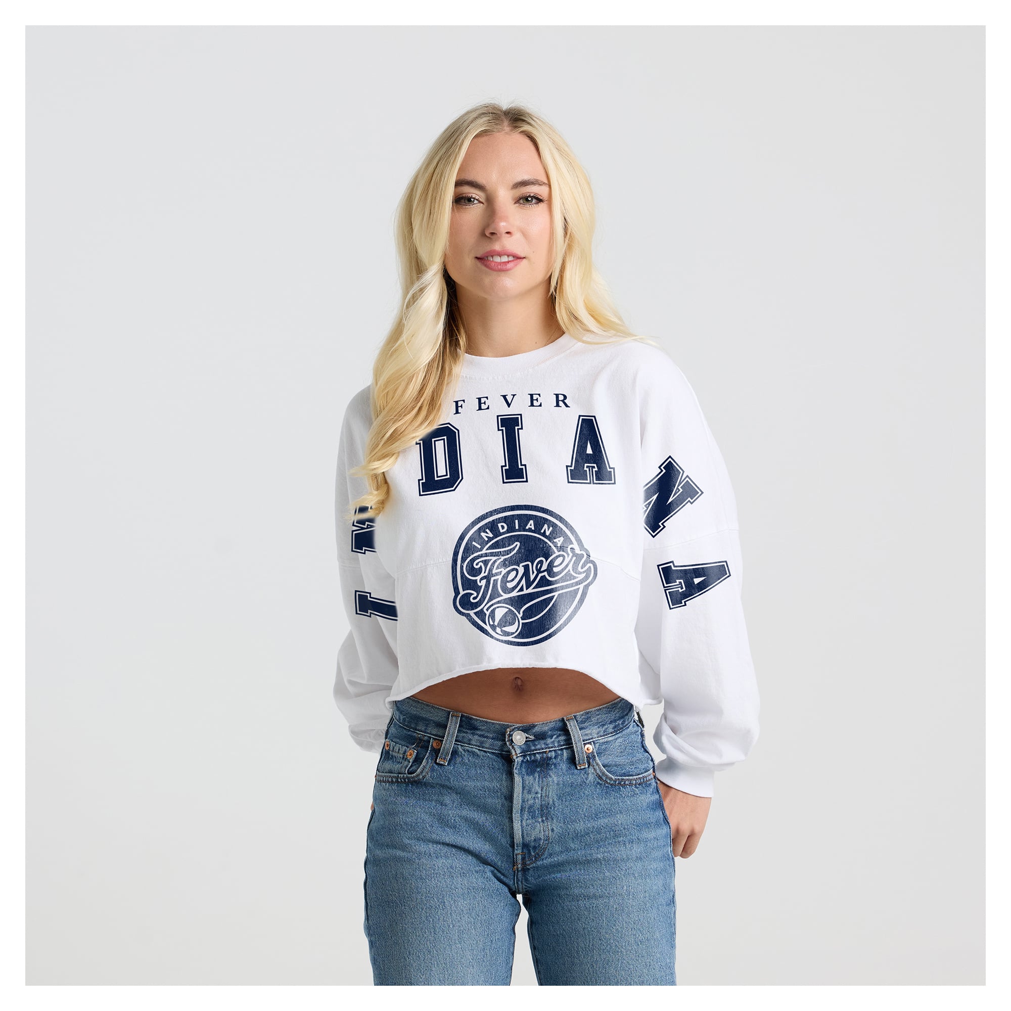 Women's Fanatics White Indiana Fever Spirit Jersey Cropped Crew Neck Sweatshirt