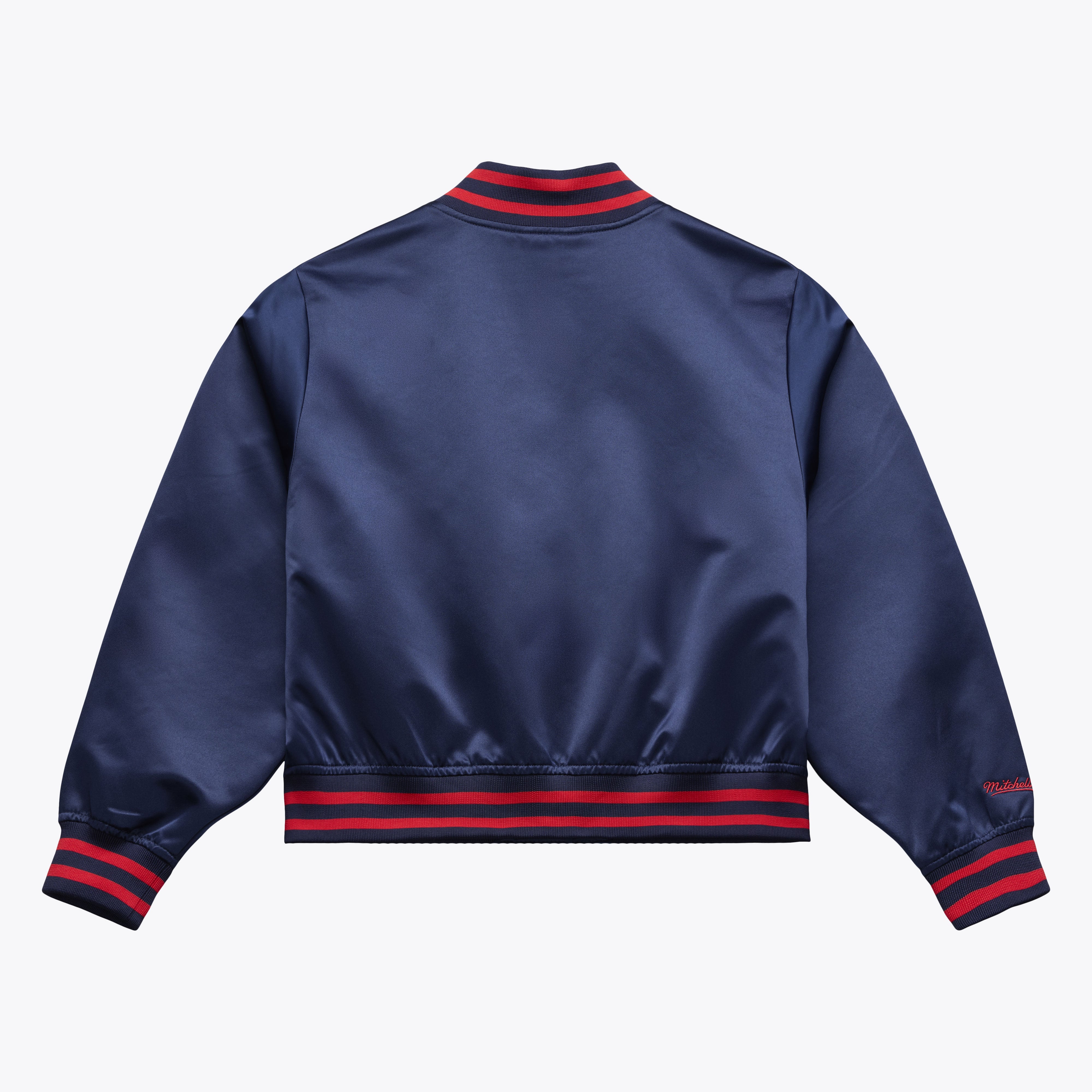 Women's Mitchell & Ness Navy Indiana Fever Lightweight Cropped Satin Jacket