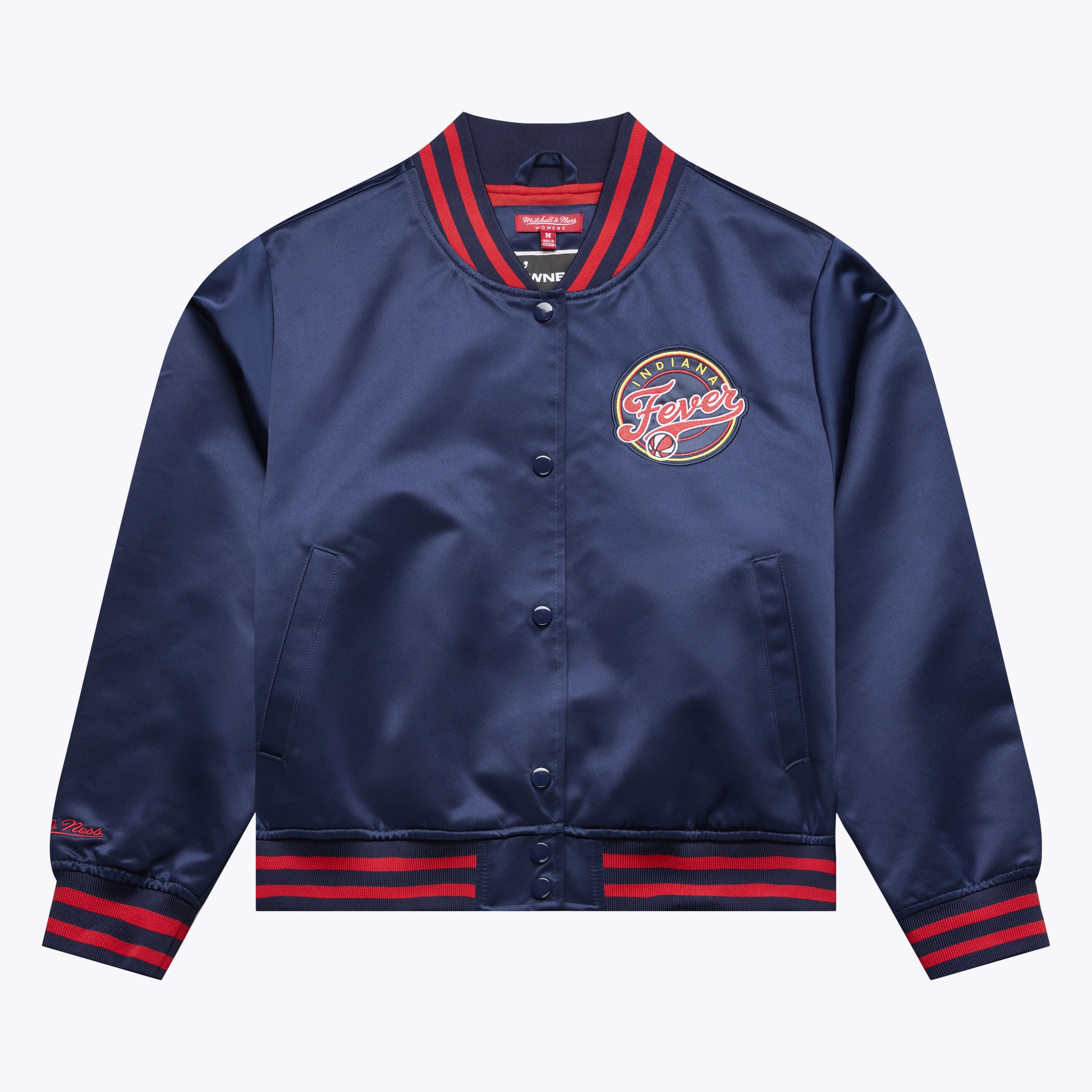 Women's Mitchell & Ness Navy Indiana Fever Lightweight Cropped Satin Jacket