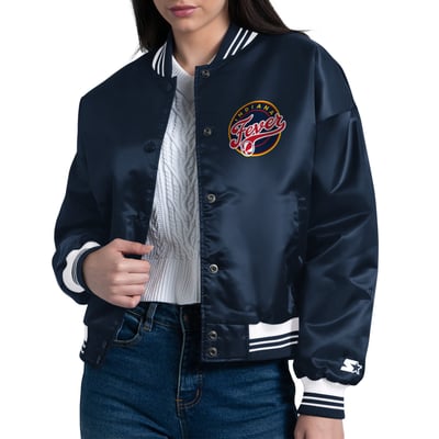 Indiana Fever Starter Women's Arch Stripe Full-Snap Satin Varsity Jacket - Navy