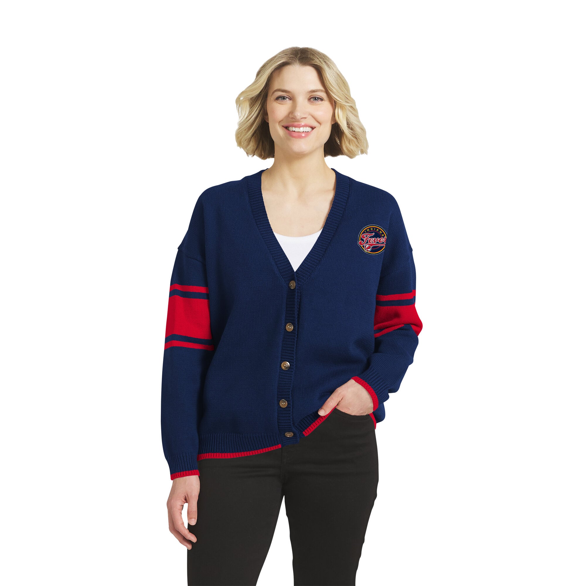 Gilet boutonné bleu marine Indiana Fever de la marque WEAR by Erin Andrews pour femme