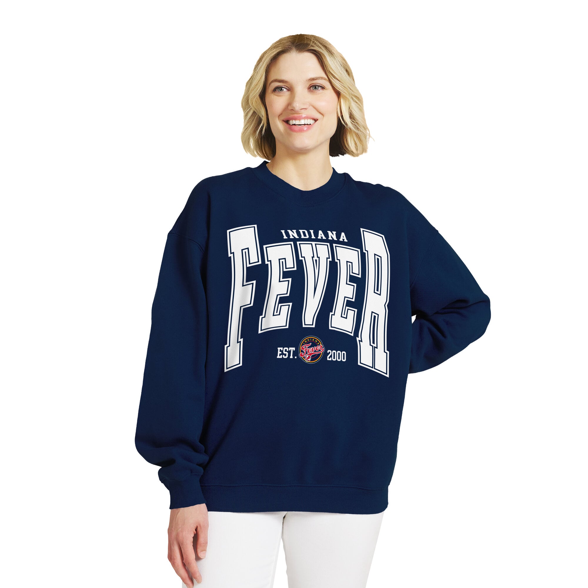 Women's WEAR by Erin Andrews Navy Indiana Fever Oversized Team Fleece Sweatshirt