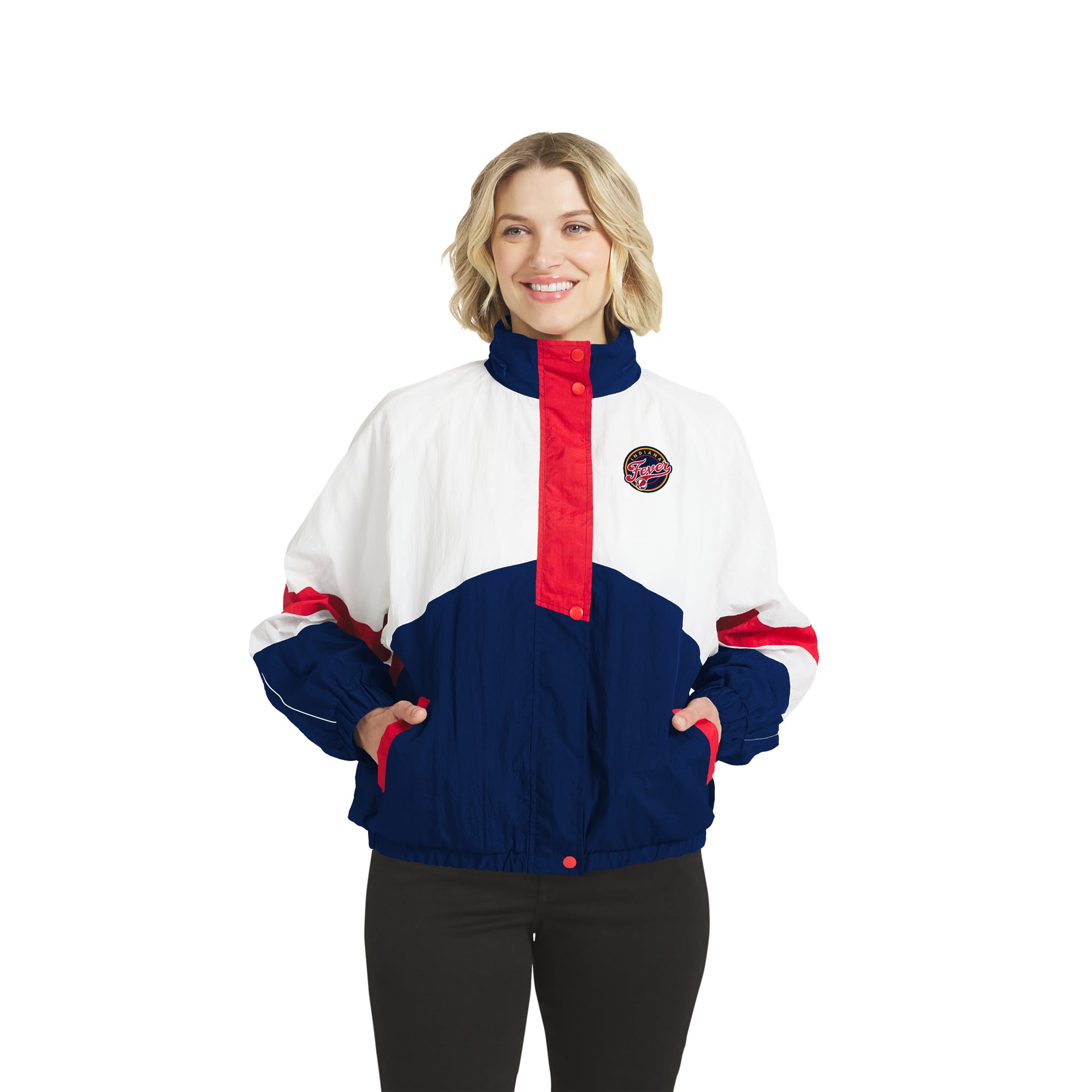Veste coupe-vent zippée blanche et bleue Indiana Fever pour femme de la marque WEAR by Erin Andrews