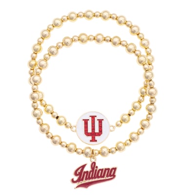 Indiana Hoosiers CANVAS Style Stretch Ball Bead Bracelet Set of Two