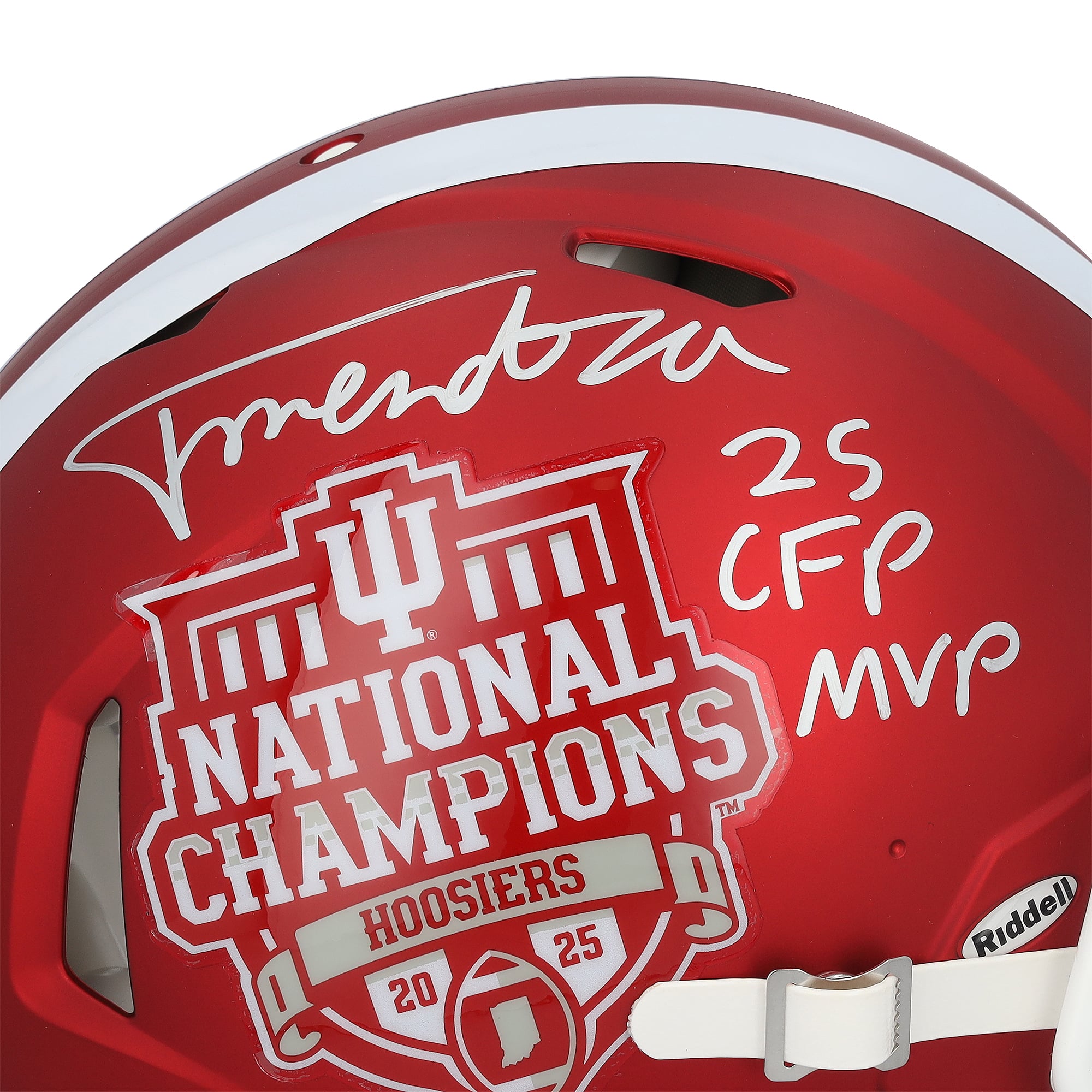 Fernando Mendoza Indiana Hoosiers Autographed College Football Playoff 2025 National Champions Riddell Logo Speed Authentic Helmet with "25 CFP MVP" Inscription