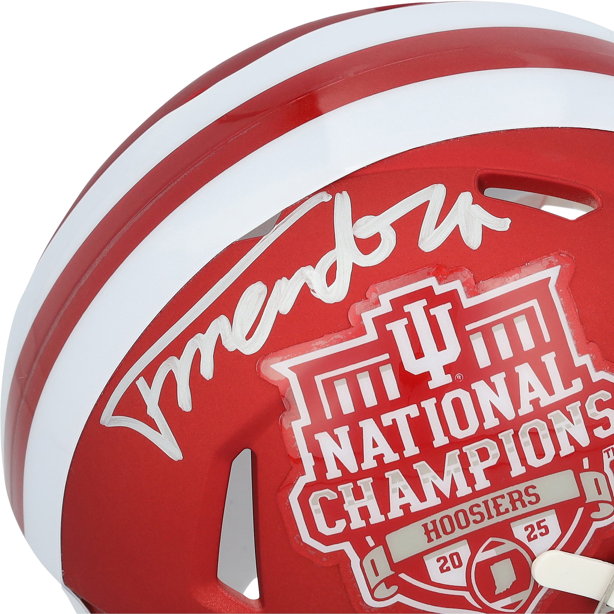 Fernando Mendoza Indiana Hoosiers Autographed College Football Playoff 2025 National Champions Riddell Logo Speed Mini Helmet