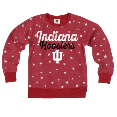 Indiana Hoosiers Wes & Willy Girls Youth Shimmer Star Reverse Fleece Sweatshirt - Crimson