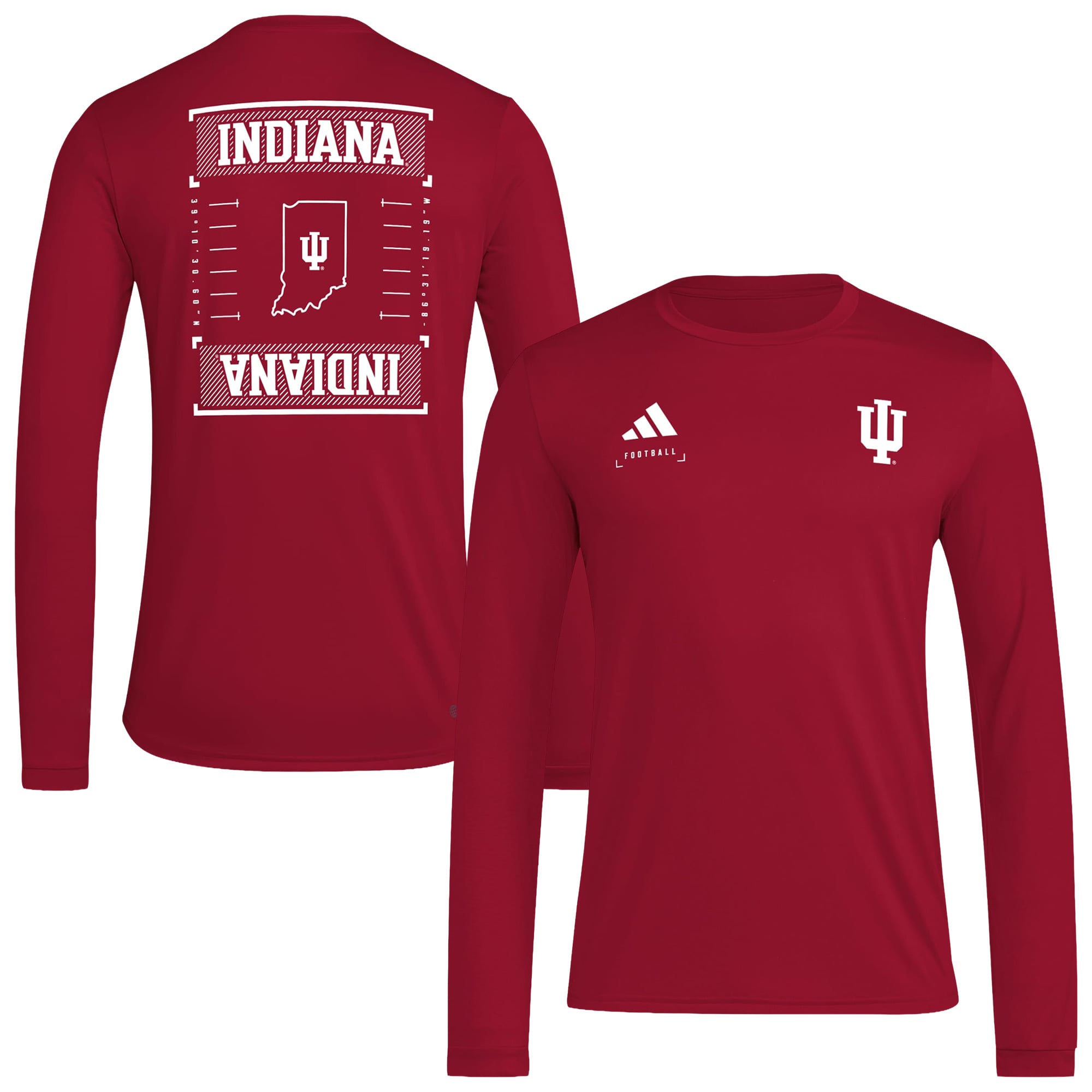 T-shirt à manches longues adidas Crimson Indiana Hoosiers Locker Football Icon AEROREADY pour homme