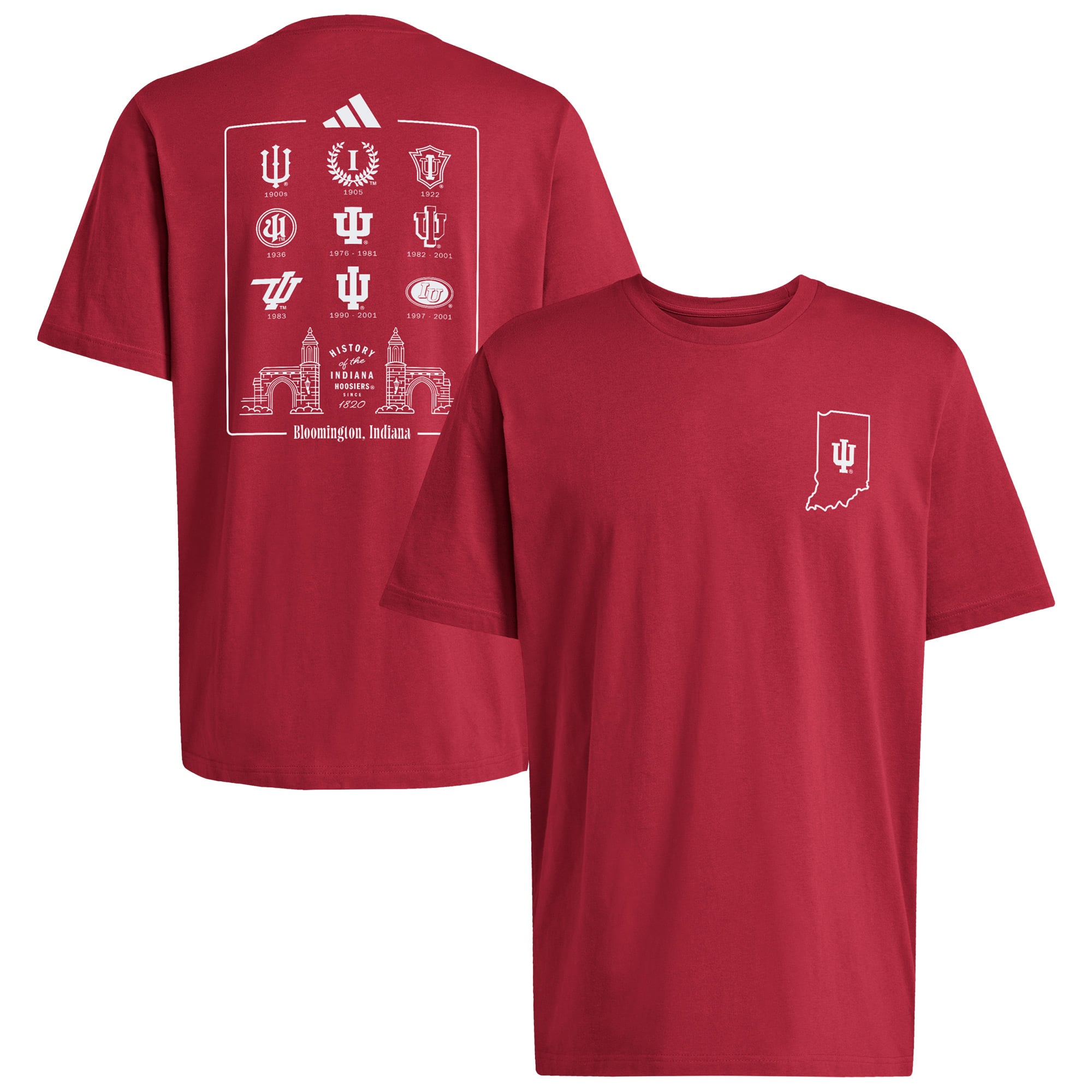 Men's adidas Crimson Indiana Hoosiers Logo History Fresh T-Shirt