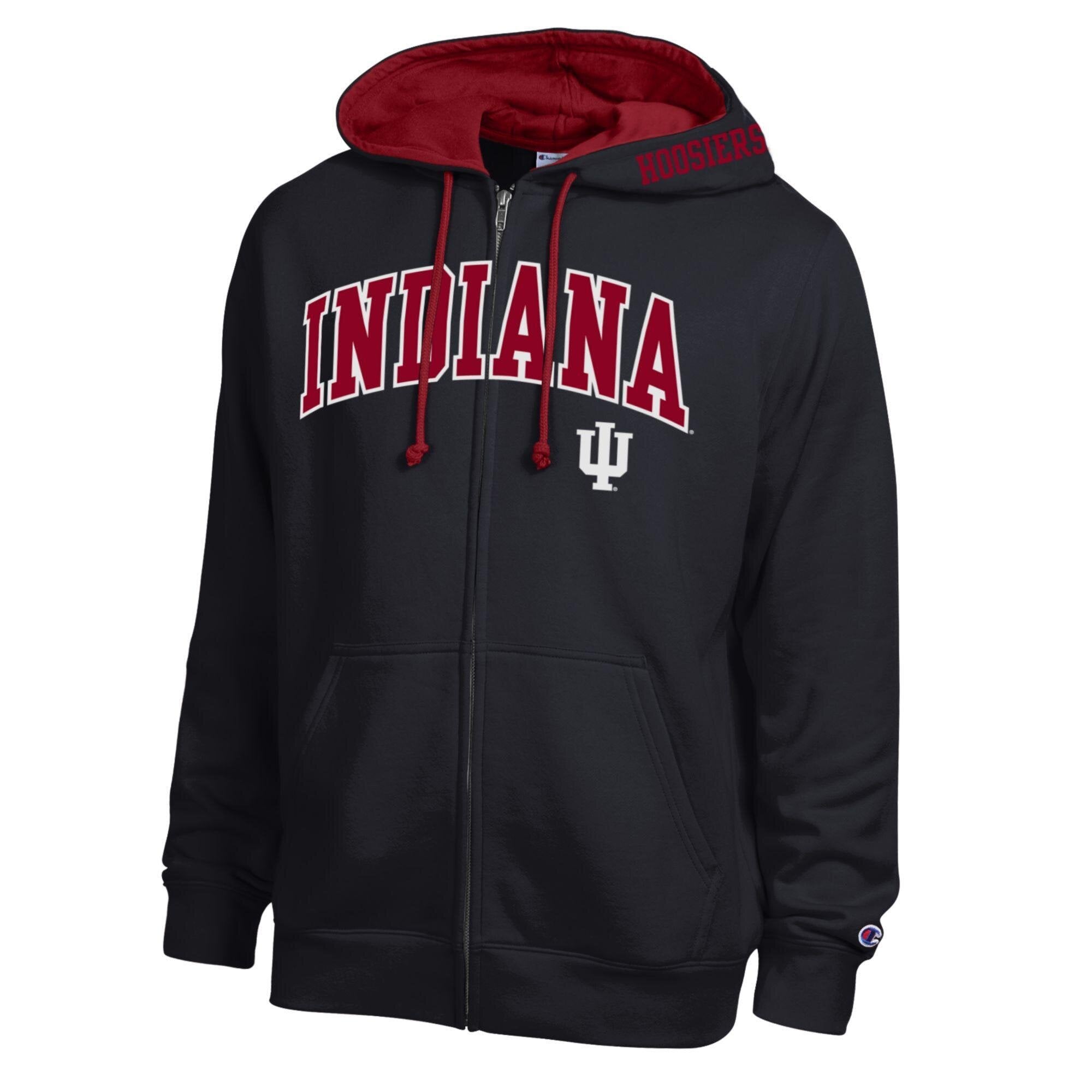 Sweat à capuche zippé en polaire Champion noir Indiana Hoosiers avec logo Arch pour homme