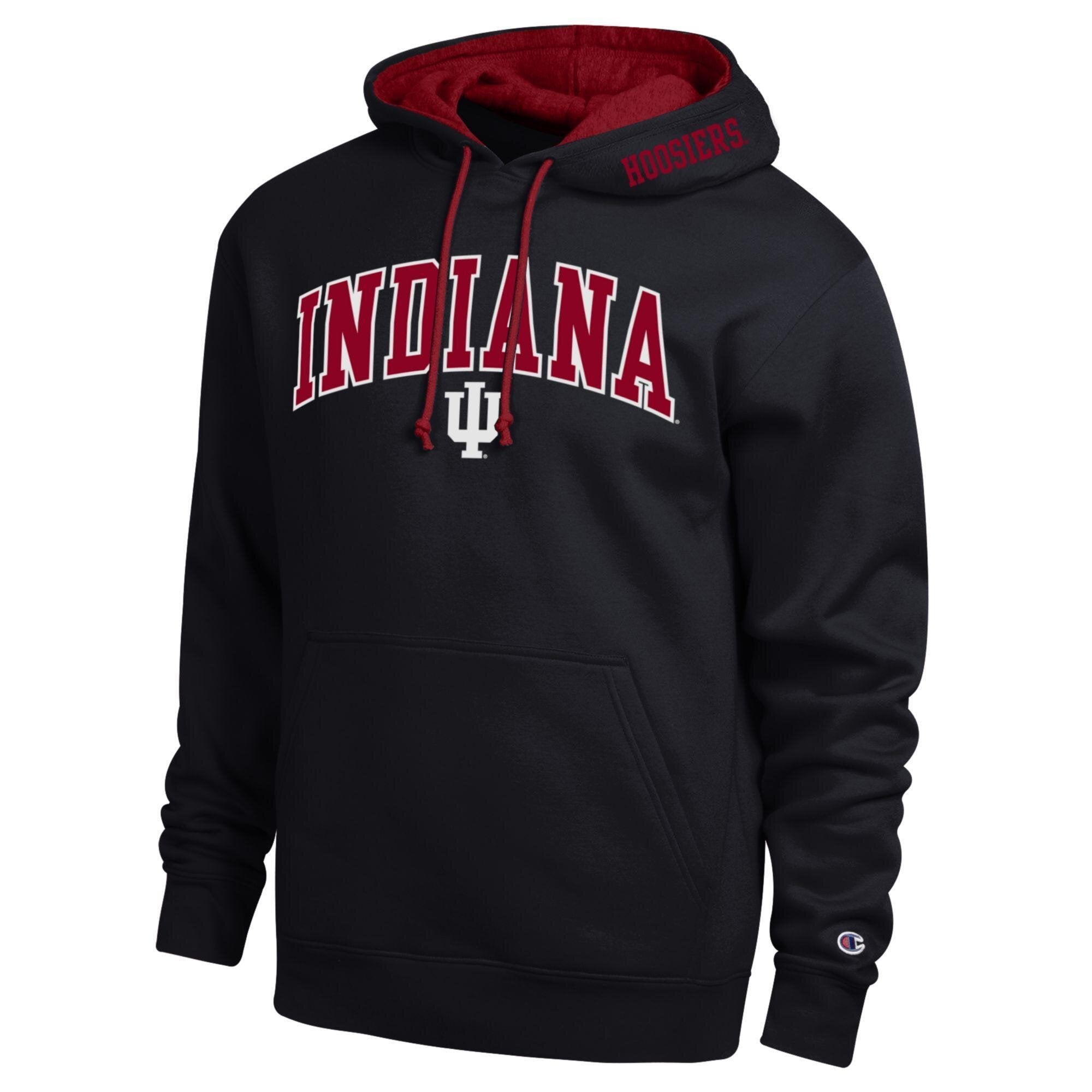 Men's Champion  Black Indiana Hoosiers Arch Tackle Twill Hoodie