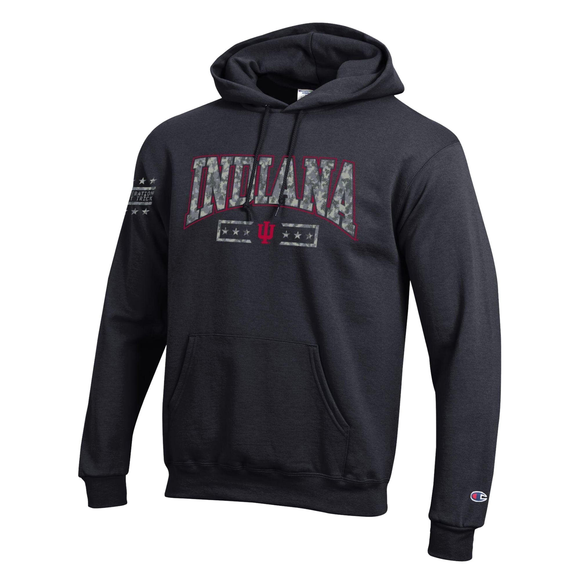 Sweat à capuche Champion noir Indiana Hoosiers Operation Hat Trick Camo Script Powerblend Fleece pour homme