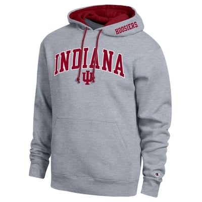  Indiana Hoosiers Champion Arch Tackle Twill Hoodie - Heather Gray