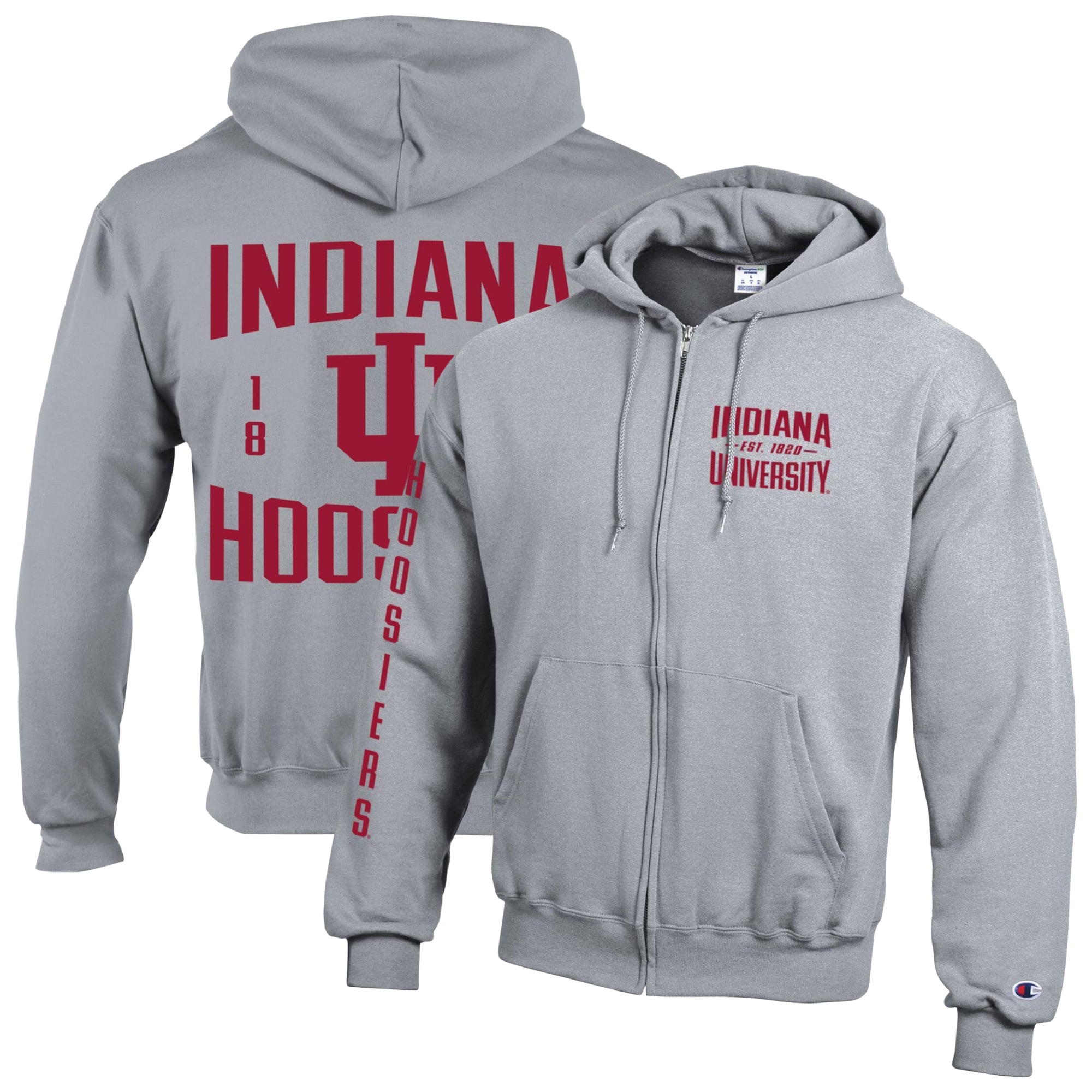 Sweat à capuche zippé en polaire Champion gris chiné Indiana Hoosiers Varsity Powerblend pour homme