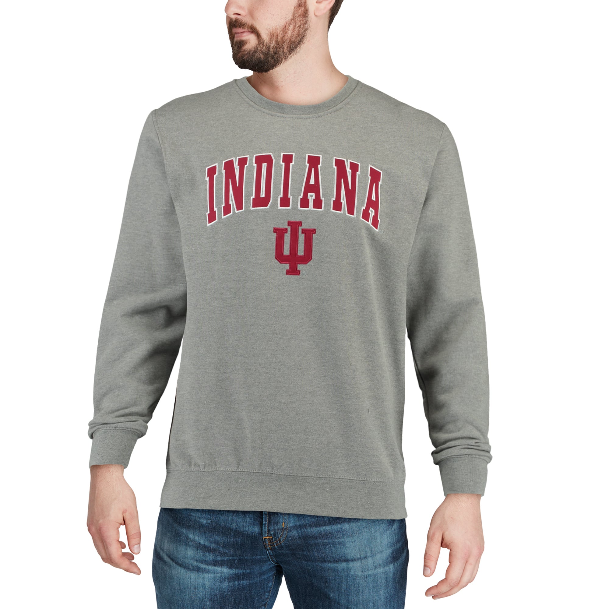 Colosseum Heather Grey Indiana Hoosiers Arch & Logo Crew Neck Sweat-shirt pour homme