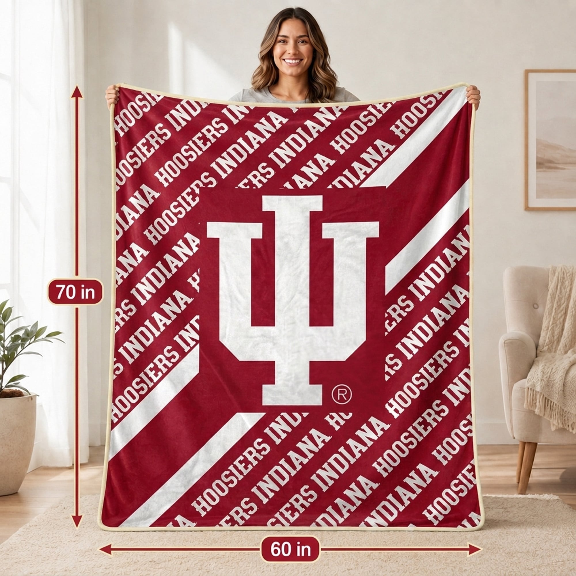 Pegasus Indiana Hoosiers 60" x 70" Diagonal Lined Wordmark Ultra Soft Blanket