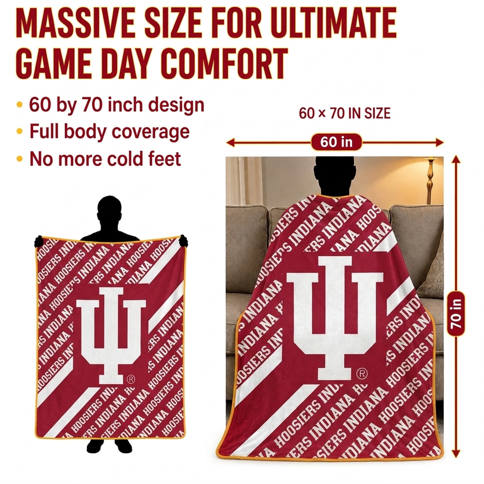 Pegasus Indiana Hoosiers 60" x 70" Diagonal Lined Wordmark Ultra Soft Blanket